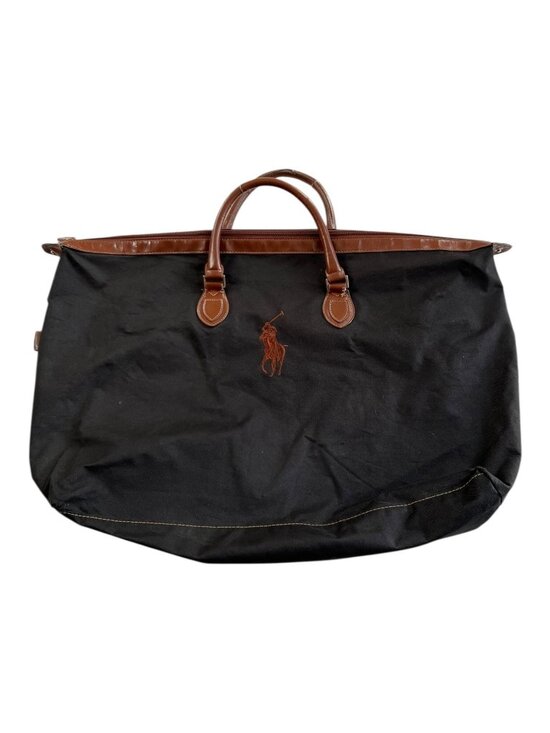 Polo Ralph Lauren Other - Ralph Lauren Polo Large Black Travel Duffel Bag Canvas Brown Faux Leather Trim